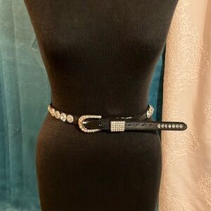 Large rhinestone belt, black with white rhinestones.